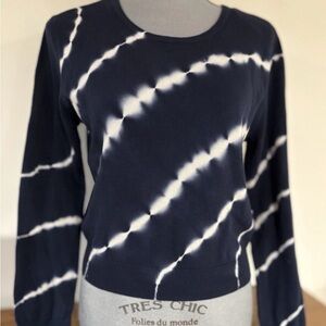 DKNY Women's Navy Blue & White Tie Dye Cropped lightweight knit Sweater Size S